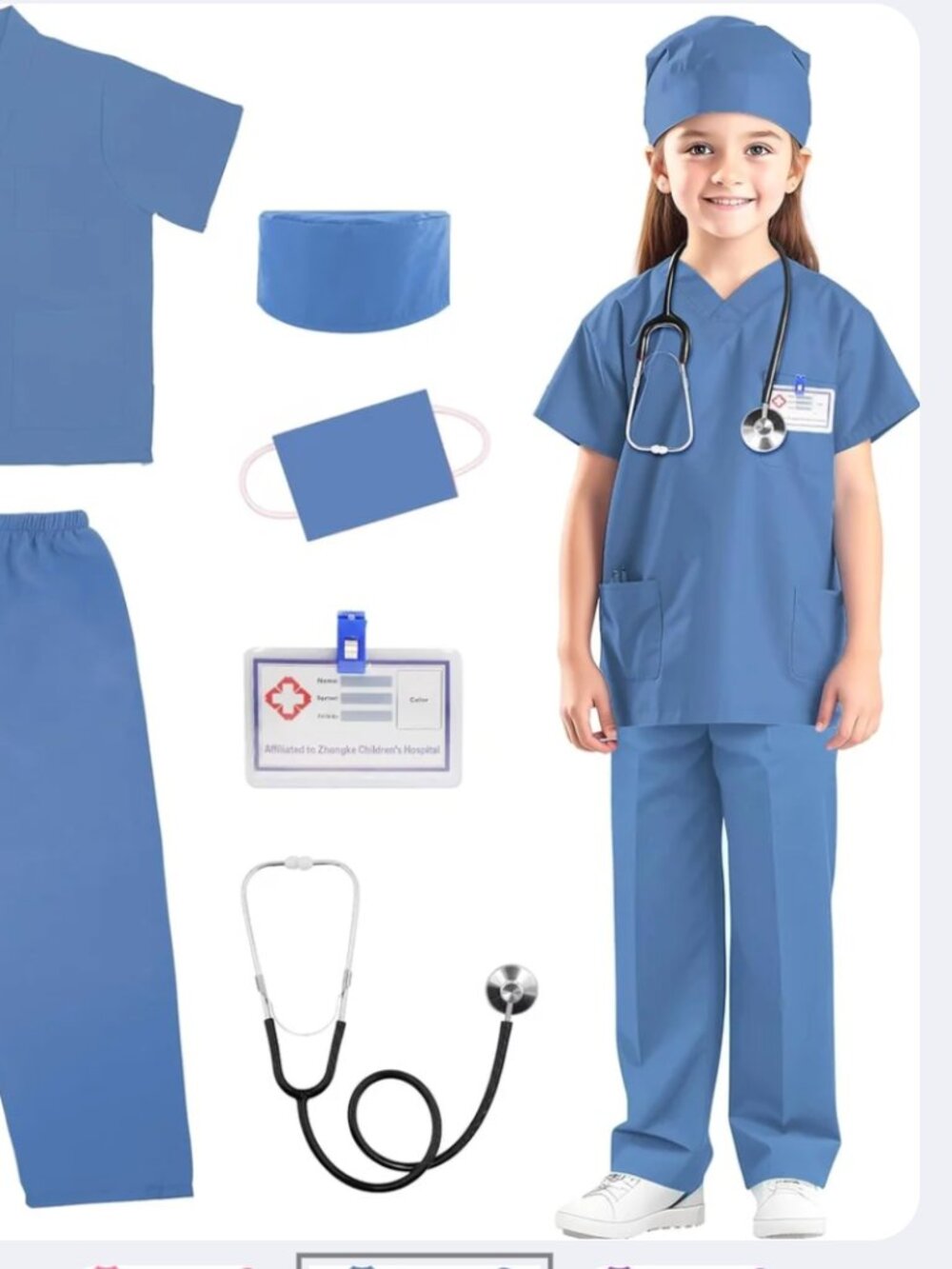 Childrens Doctor Nurse Scrubs Costume Set Blue Medical Halloween Pretend Pla